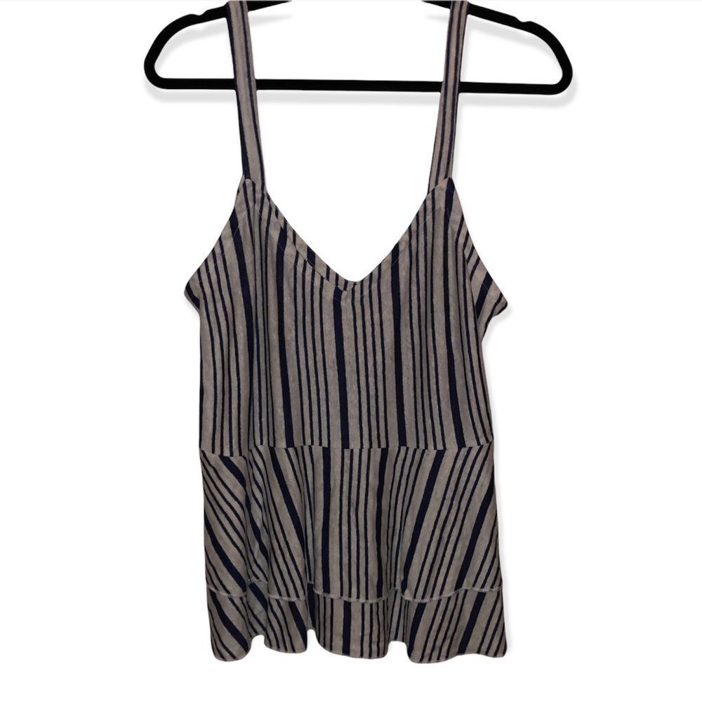 Chaser Navy Blue & White Tiered Ruffle Tank Top
